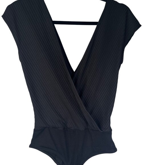 2/$30 ZARA Black Ribbed Small Deep V-Neck Bodysuit Stretch Knit - Picture 9 of 10
